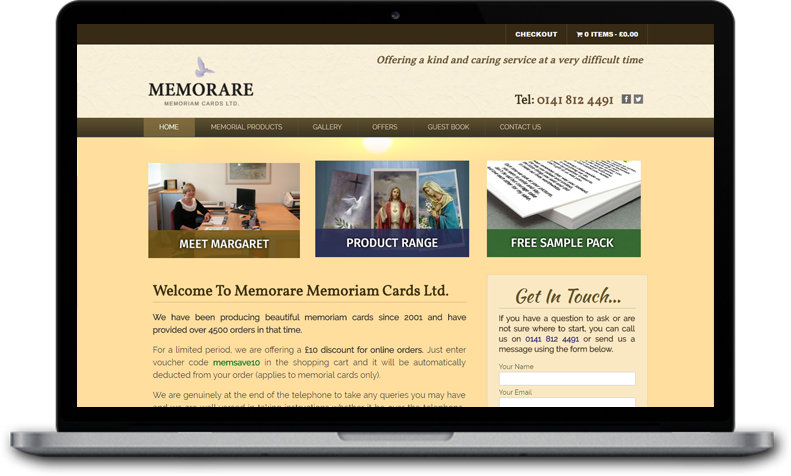 Website Design for Memorare Memoriam Cards Ltd.
