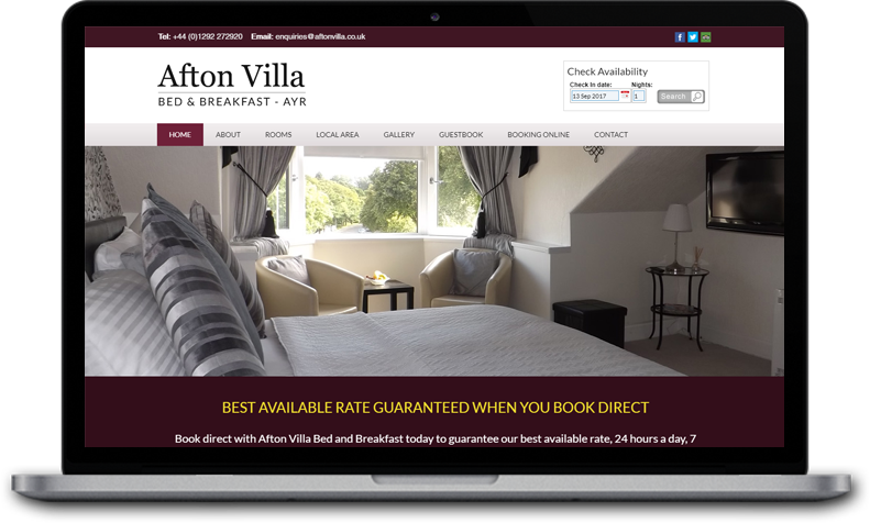 Website Design for Afton Villa Bed & Breakfast Ayr